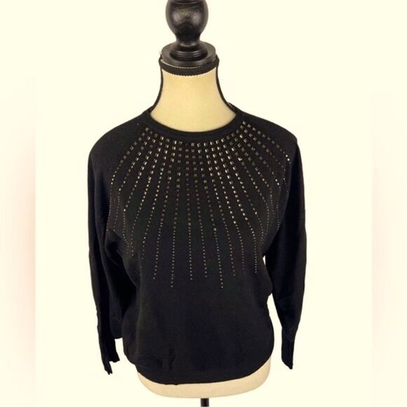 Cythere soft black sweater with front metallic embellishments sz S long sleeve - Picture 1 of 8